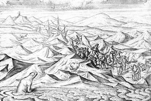 Clearing a path for an ice bound ship, illustration from 